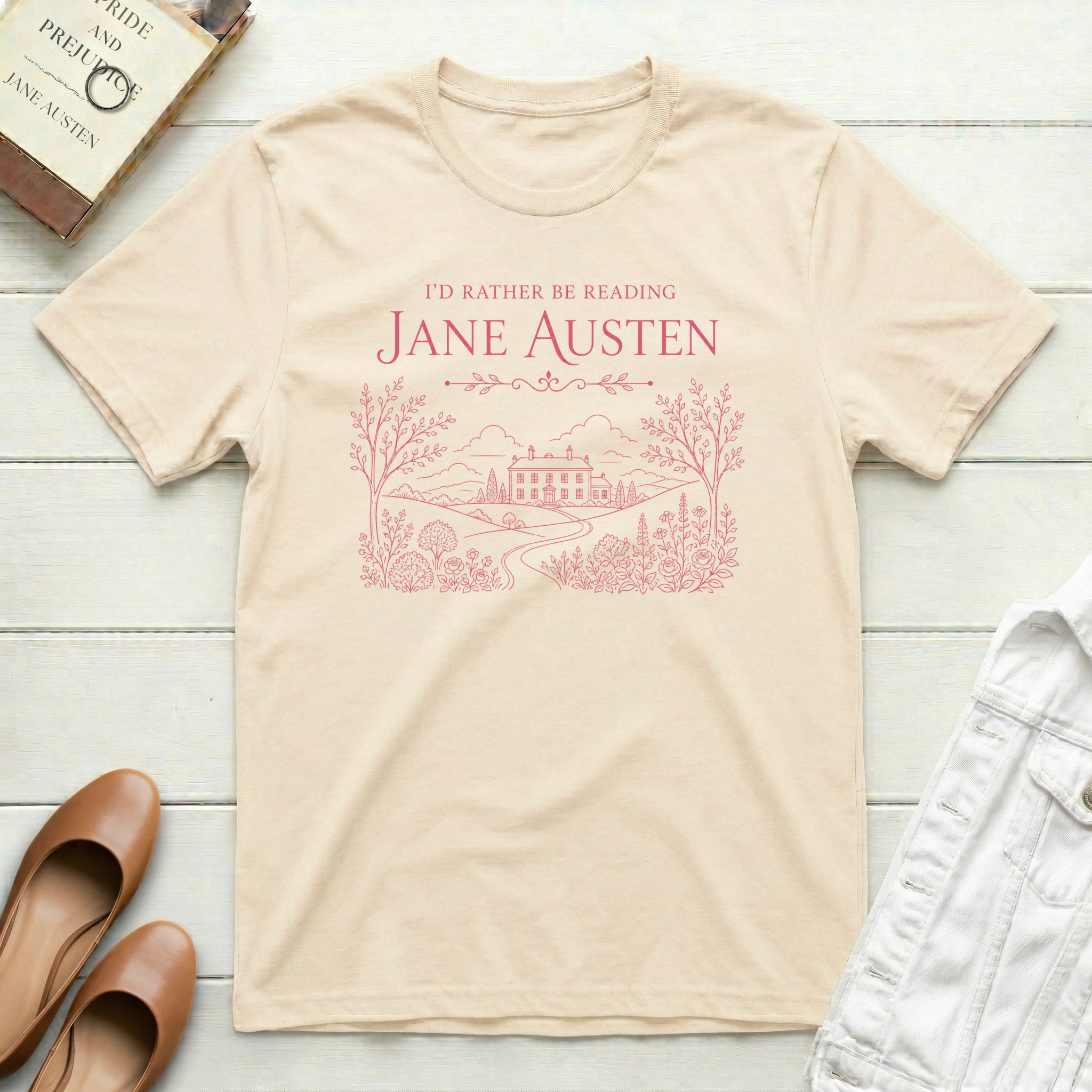 Reading Jane Austen on Path T-Shirt