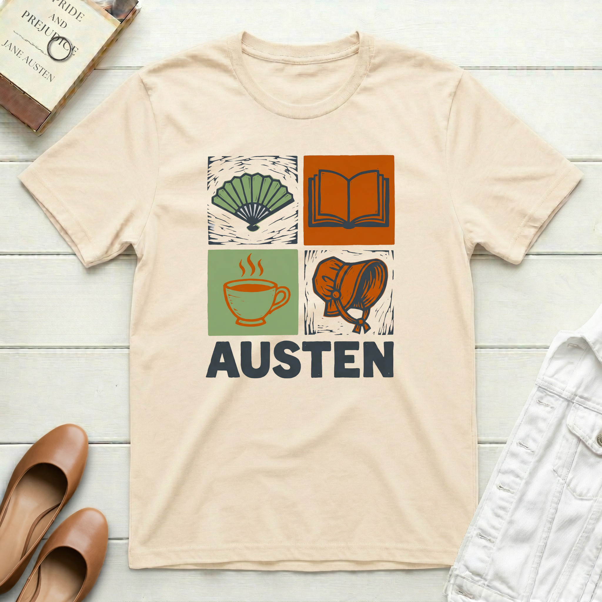 Austen Book, Tea, Fan T-Shirt