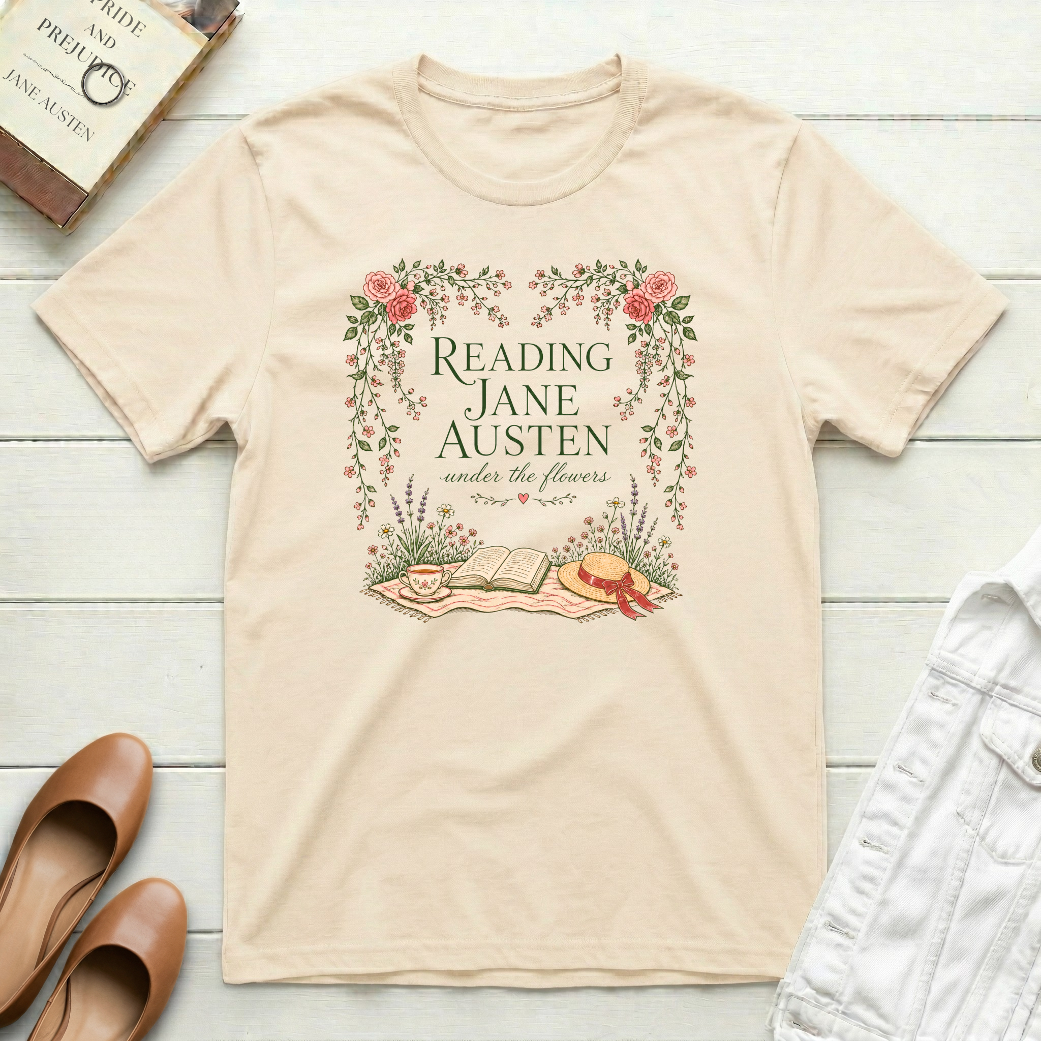 Reading Jane Under Flowers T-Shirt