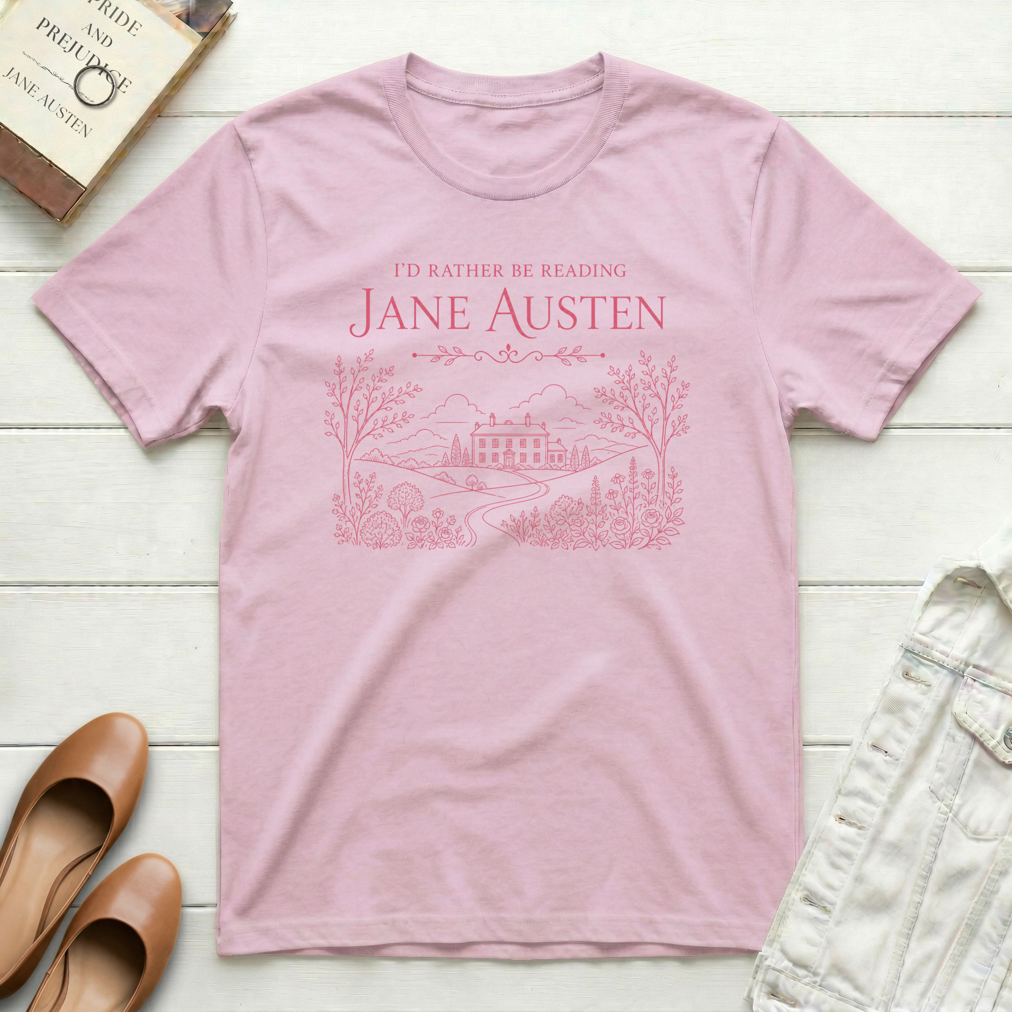 Reading Jane Austen on Path T-Shirt