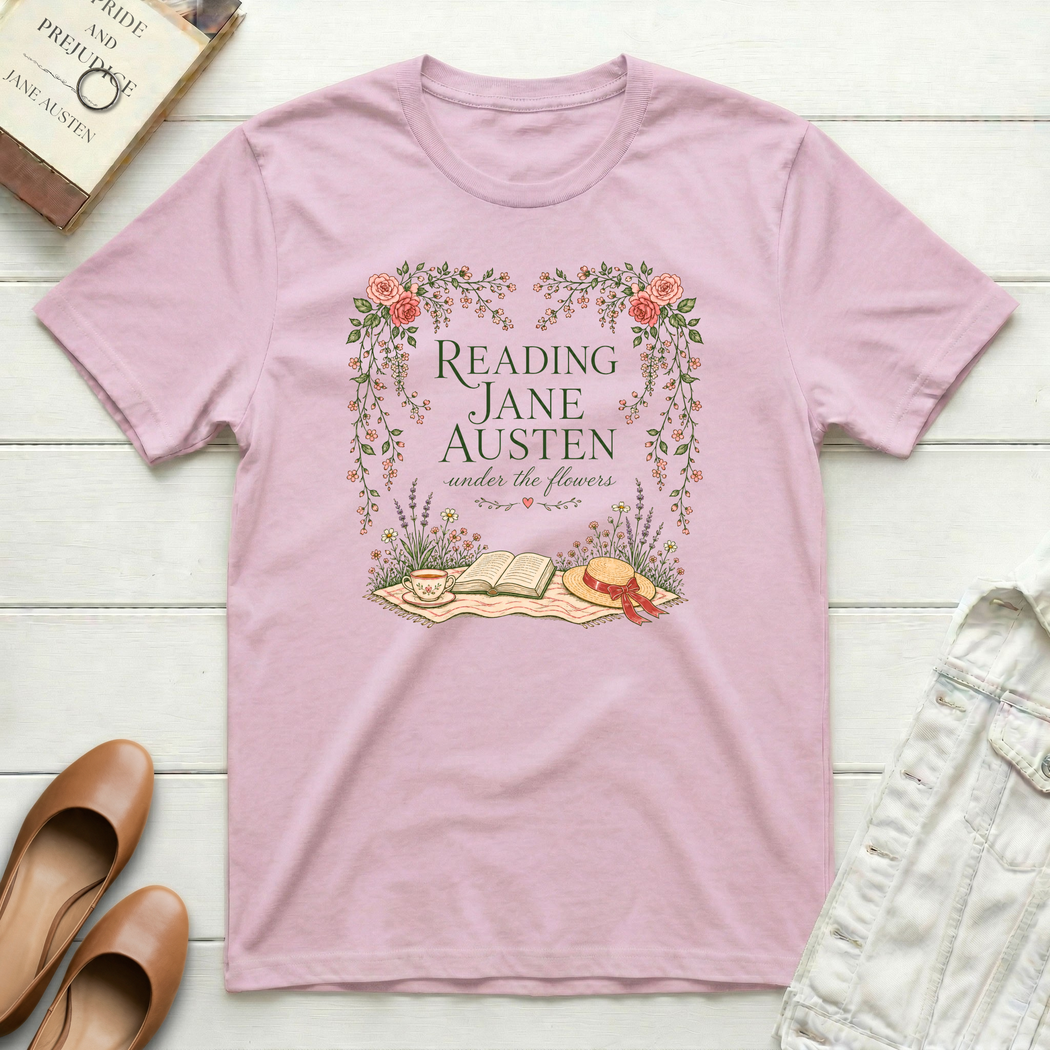 Reading Jane Under Flowers T-Shirt