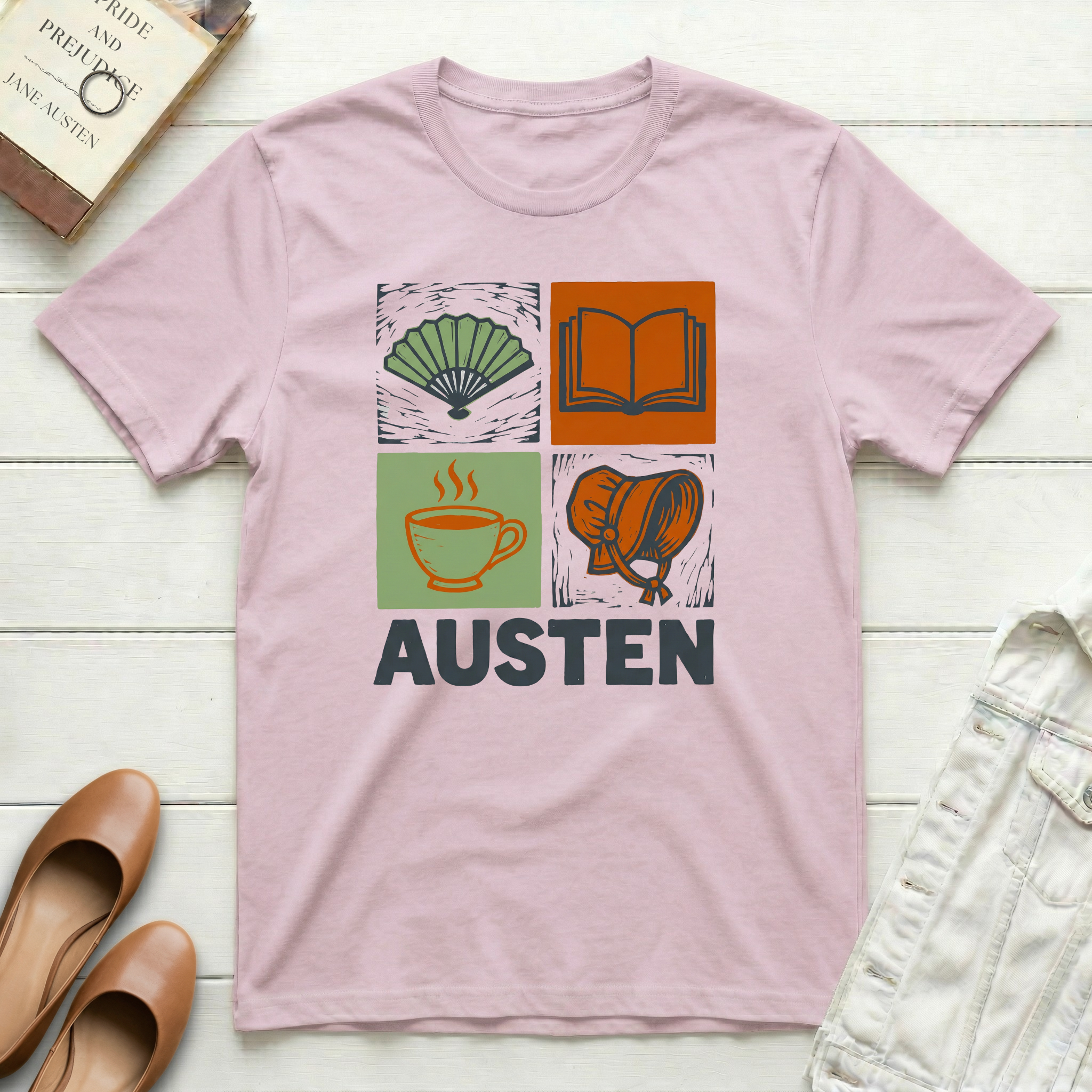Austen Book, Tea, Fan T-Shirt