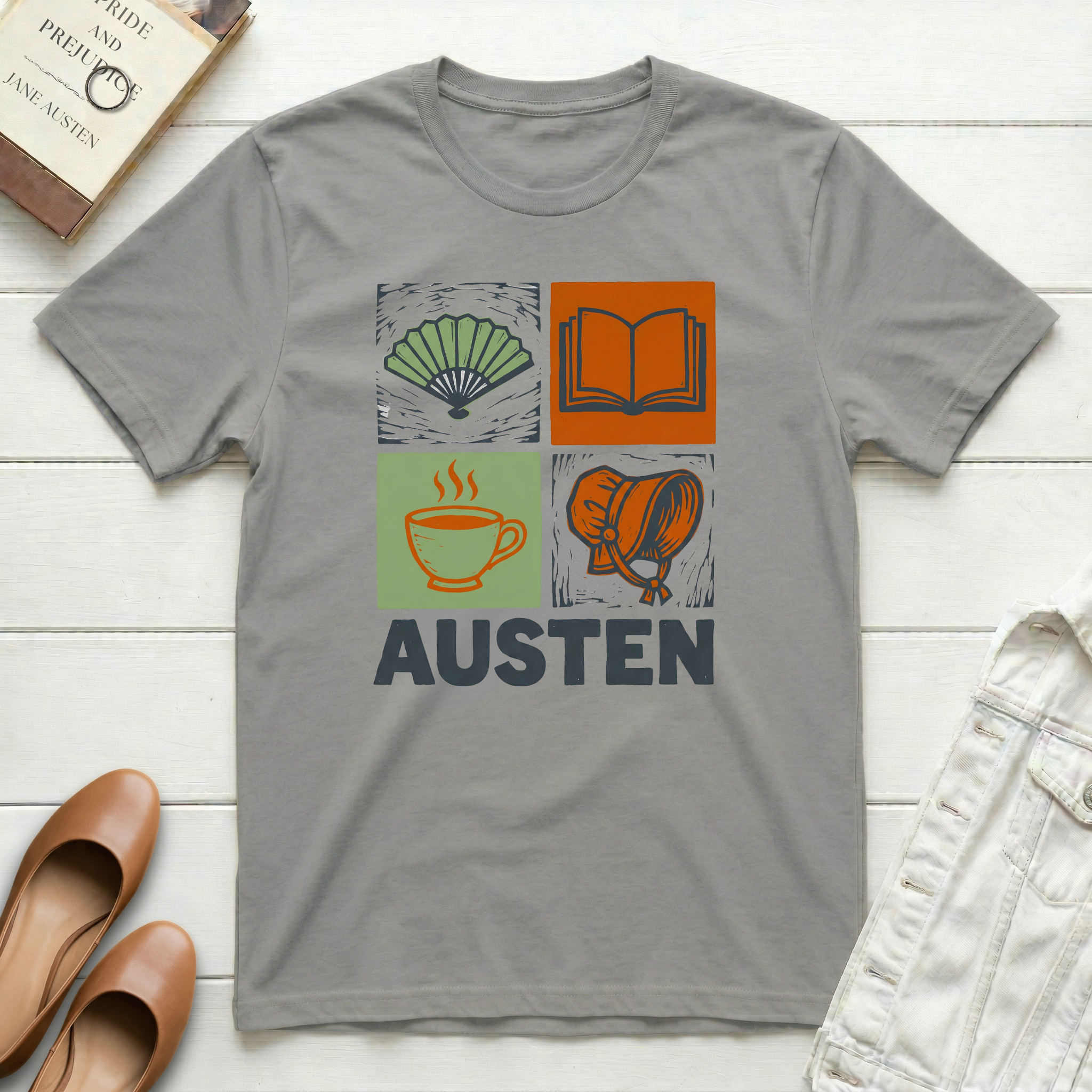 Austen Book, Tea, Fan T-Shirt