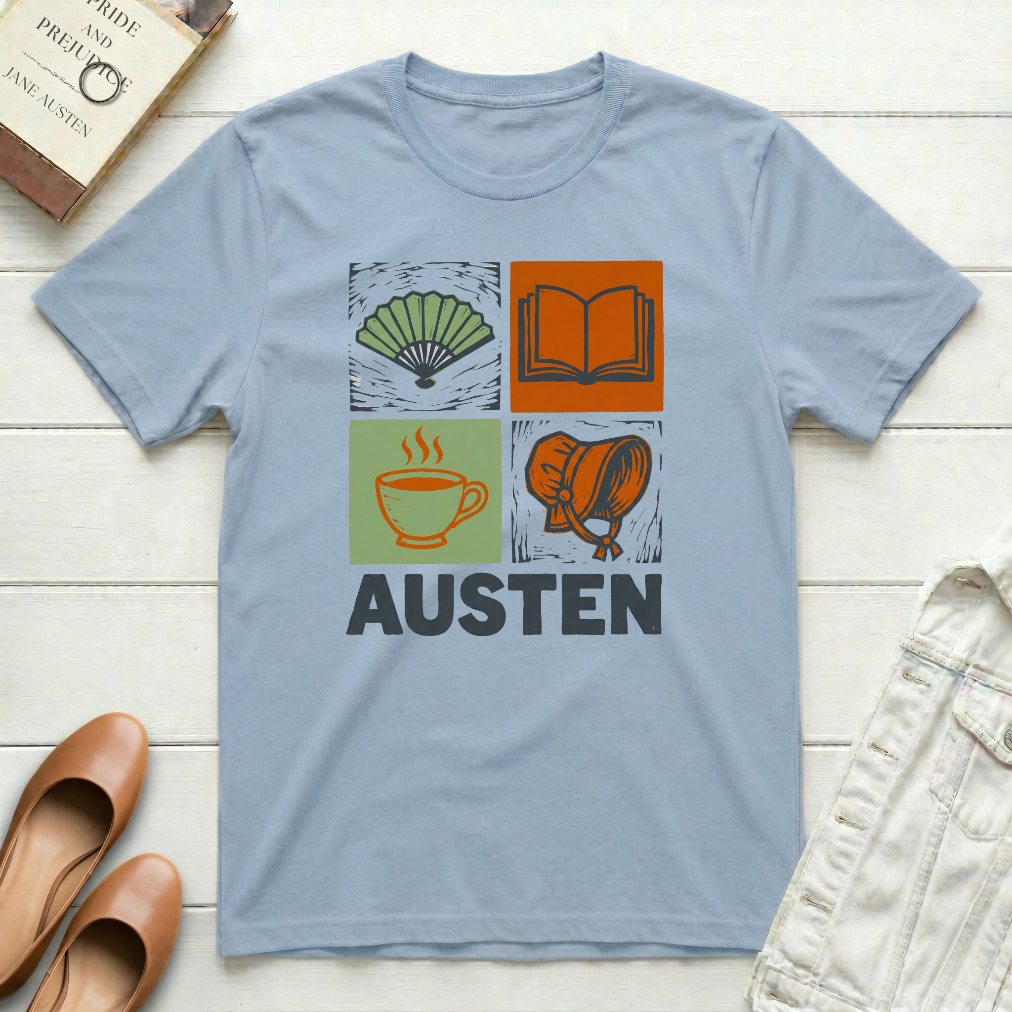 Austen Book, Tea, Fan T-Shirt