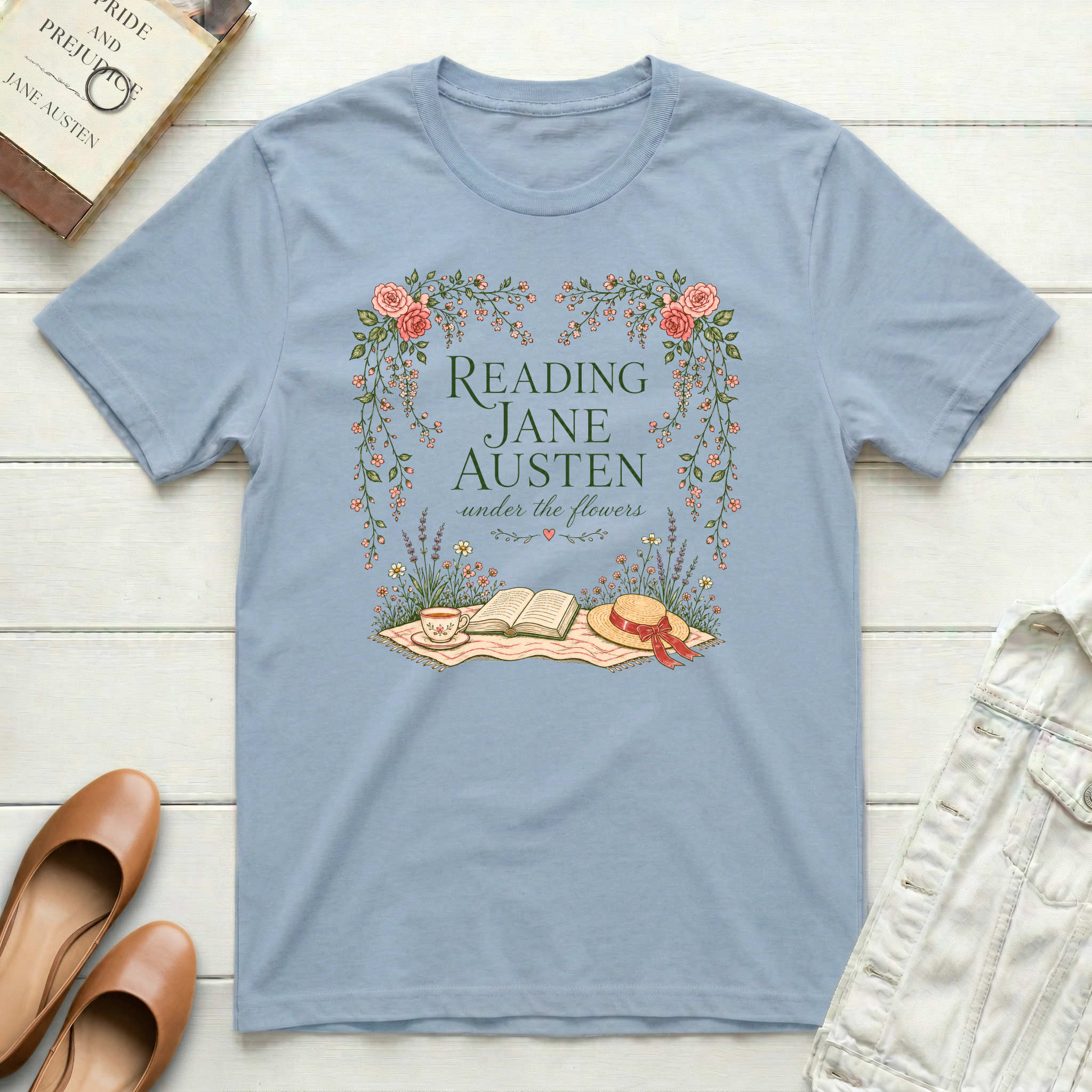 Reading Jane Under Flowers T-Shirt
