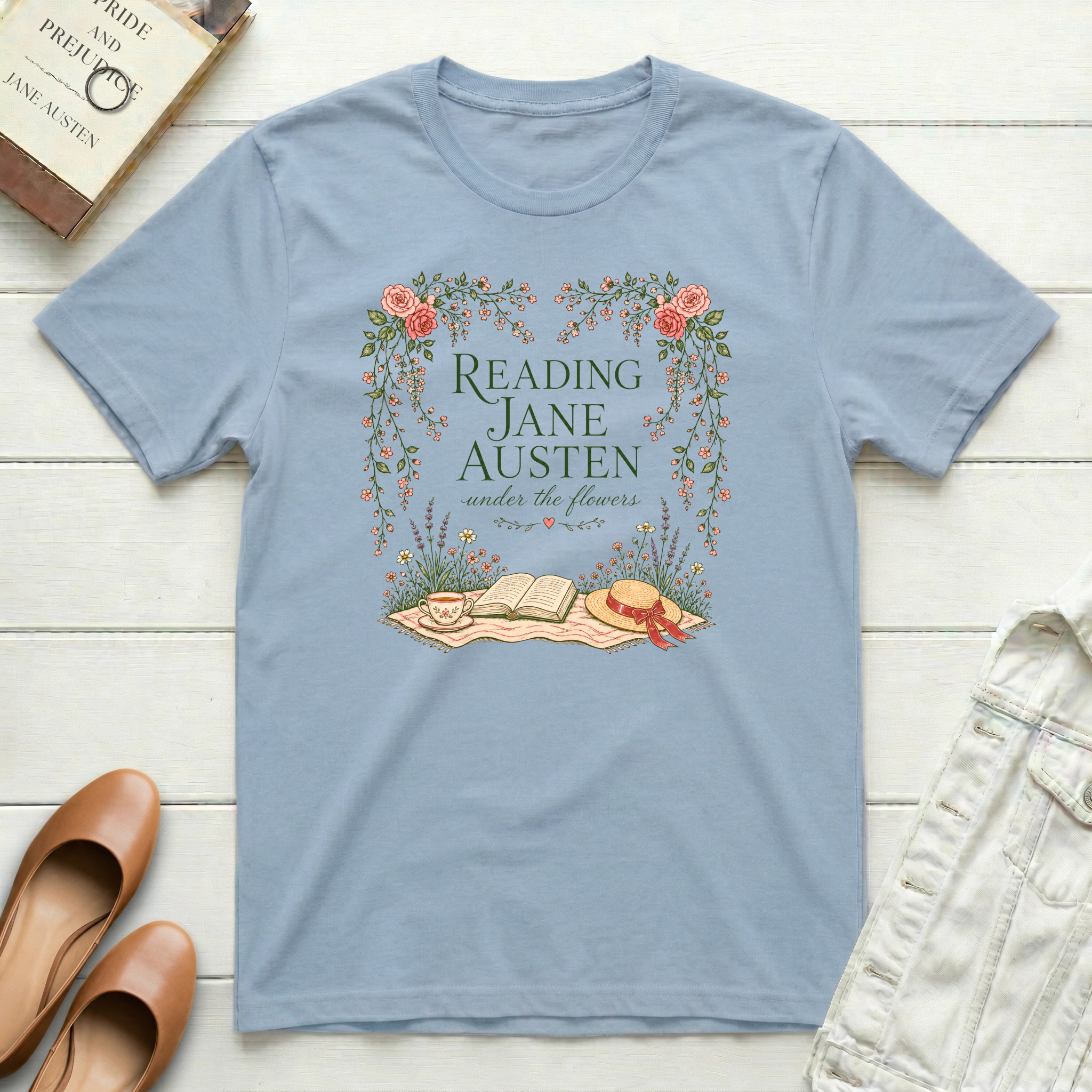 Reading Jane Under Flowers T-Shirt