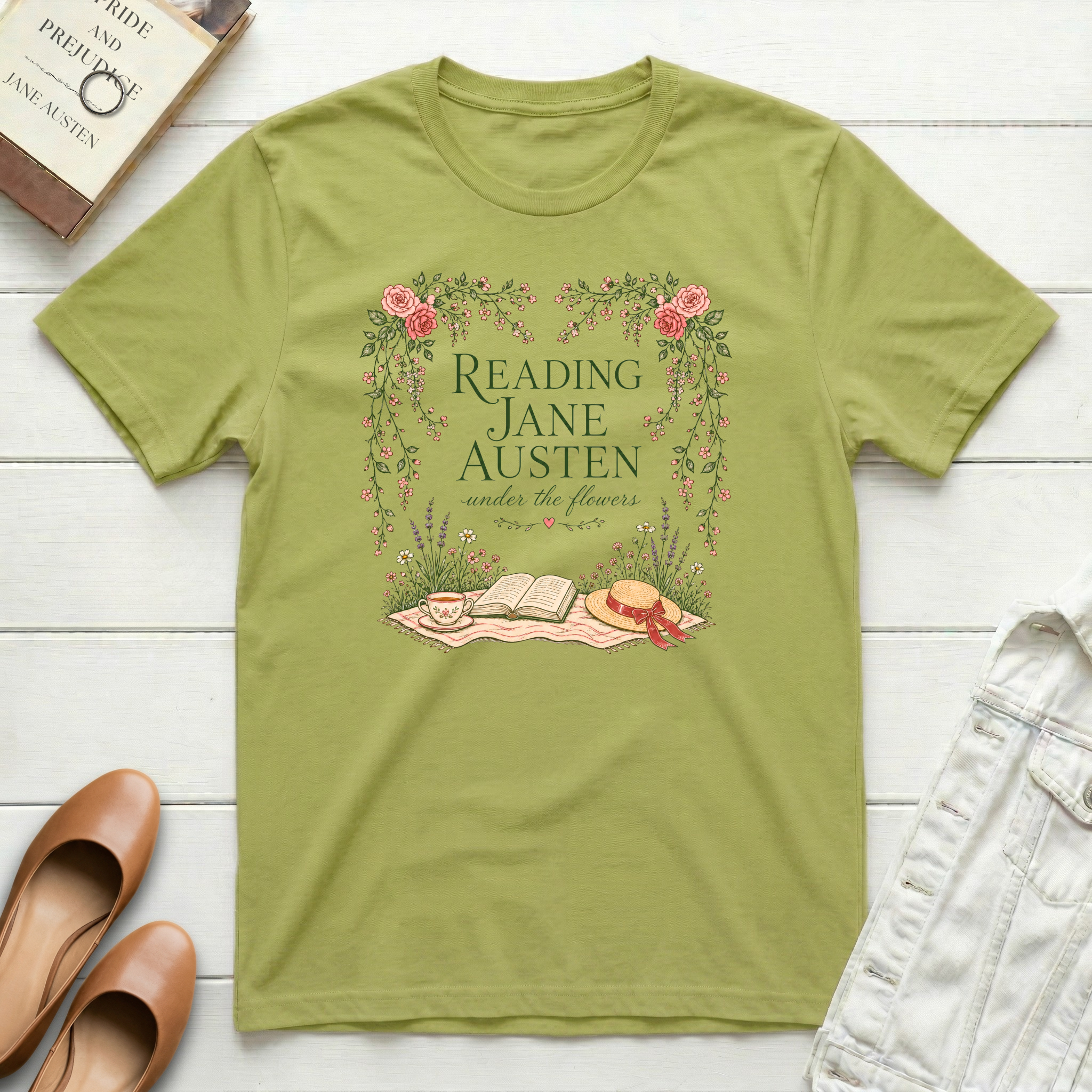 Reading Jane Under Flowers T-Shirt