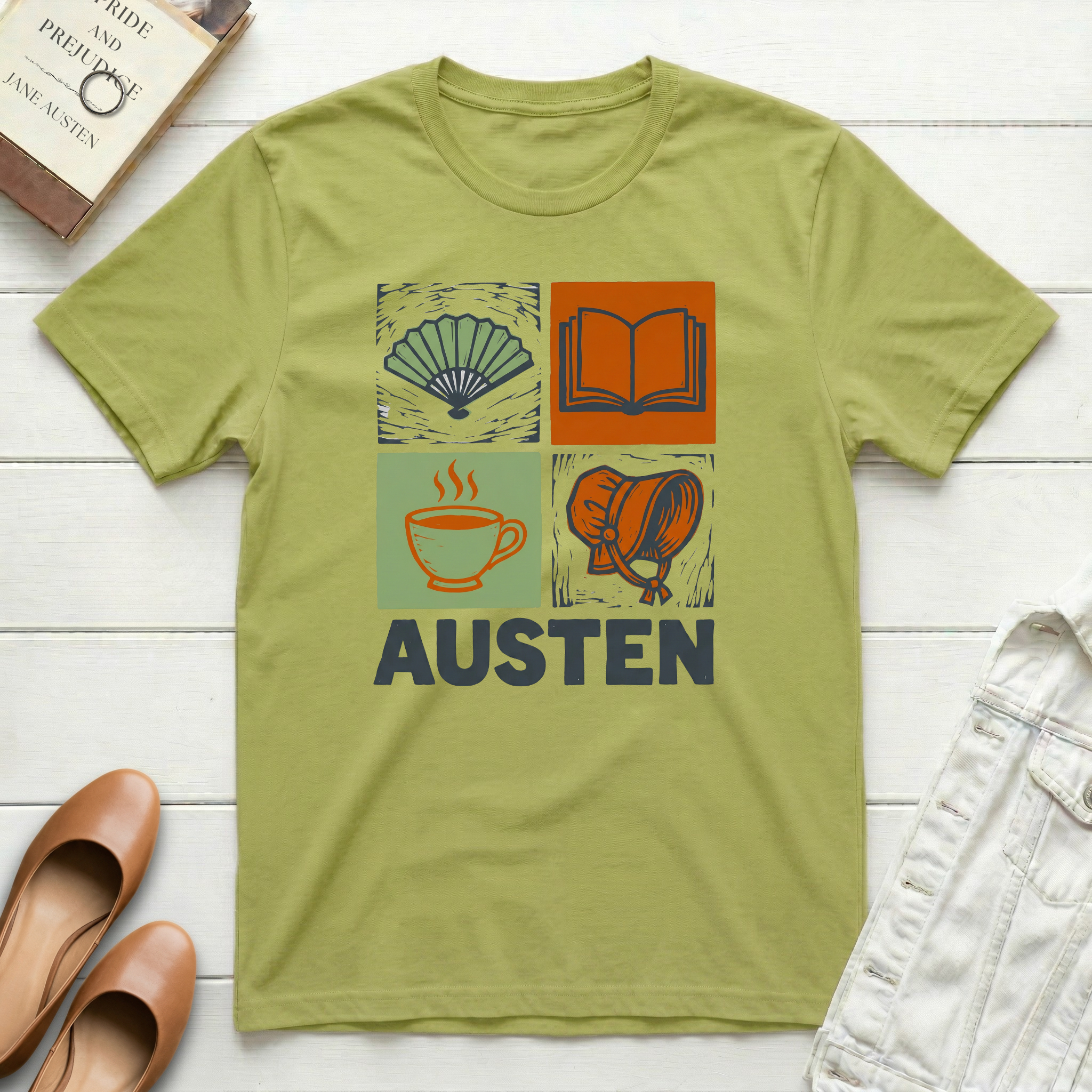 Austen Book, Tea, Fan T-Shirt