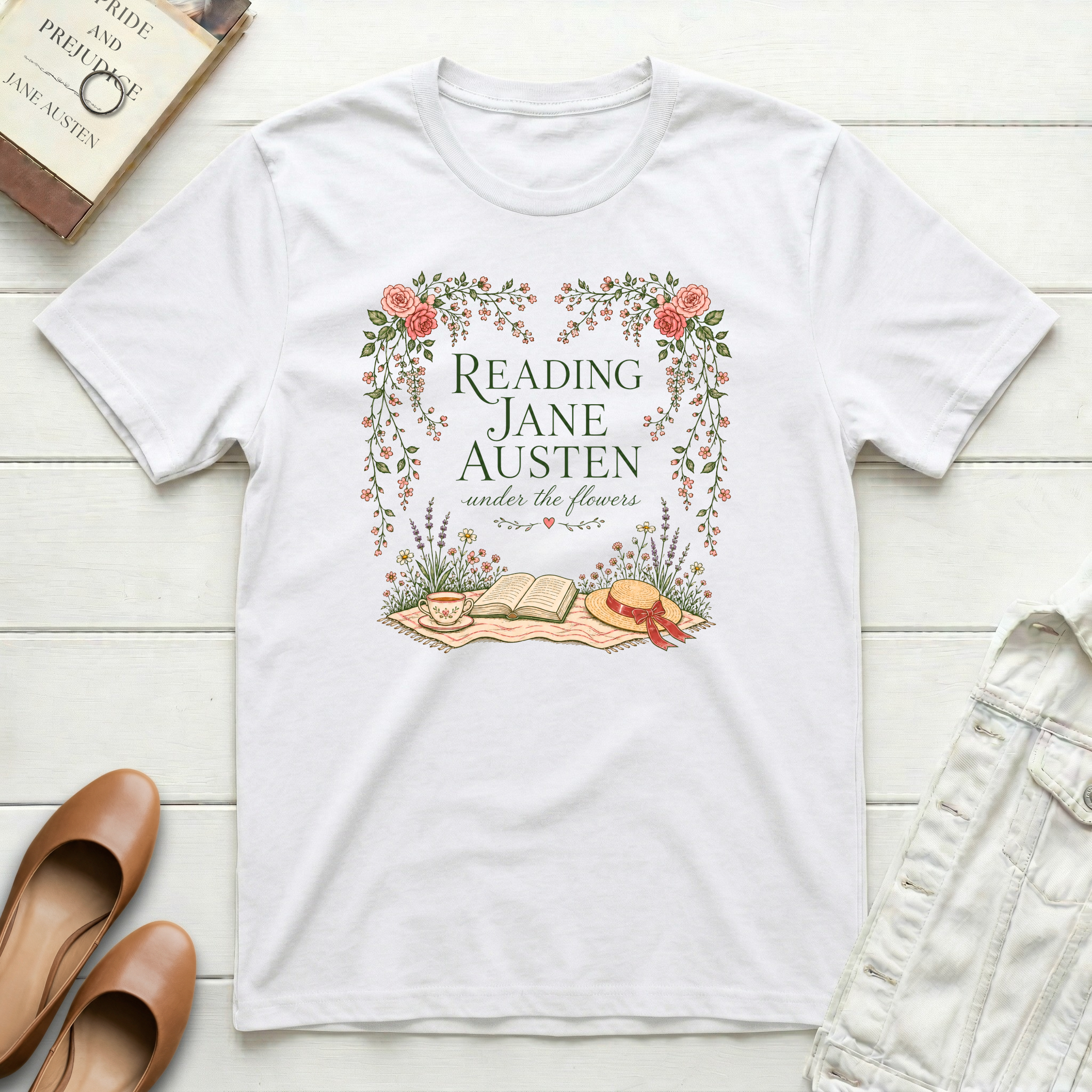 Reading Jane Under Flowers T-Shirt