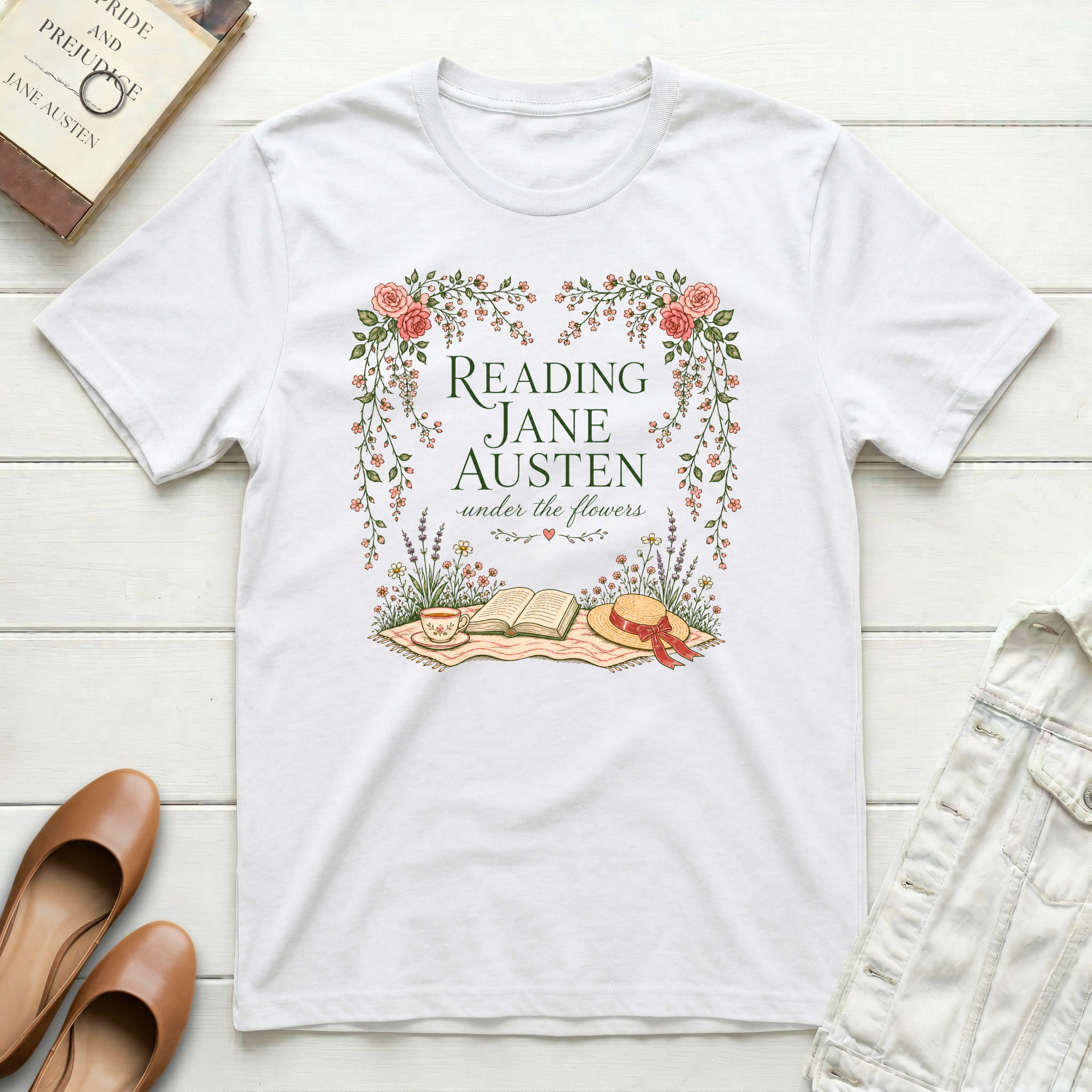 Reading Jane Under Flowers T-Shirt