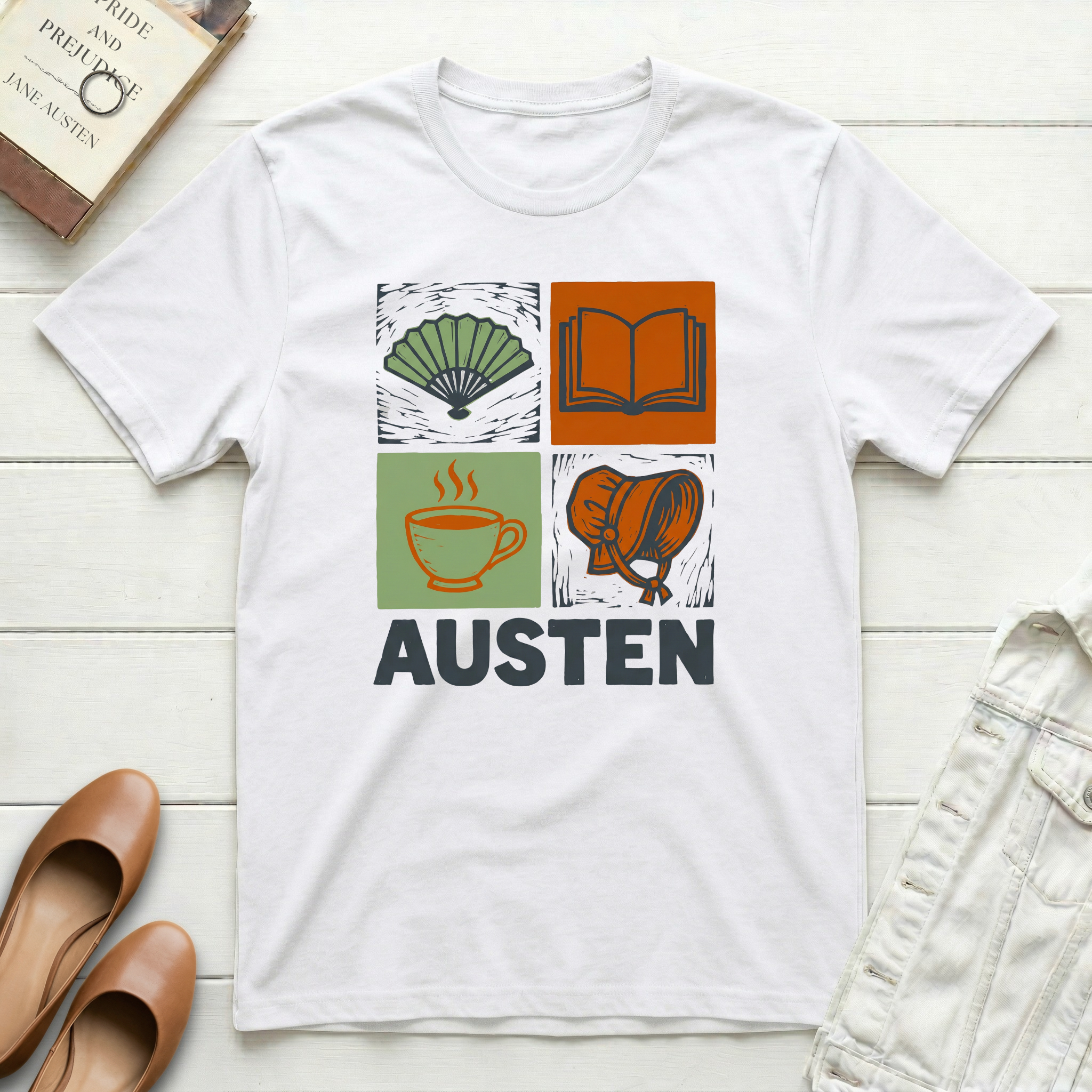 Austen Book, Tea, Fan T-Shirt